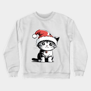 Cat with Christmas Hat Crewneck Sweatshirt